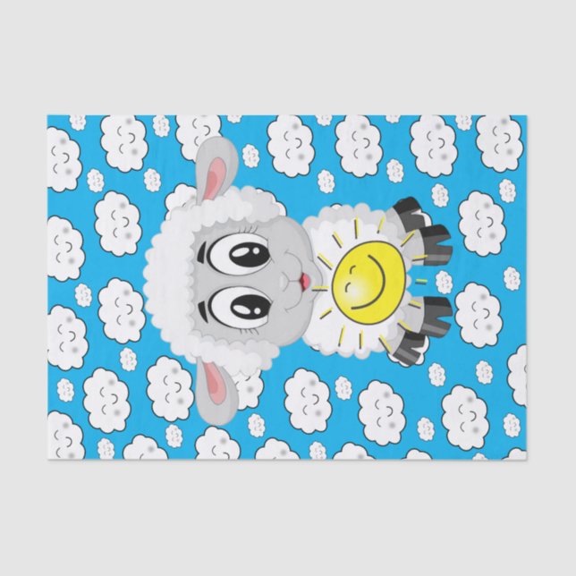 Gewebe Papier Schafe Sun Wolken Blue (Vorderseite)