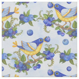 GEWEBE-WUNDERLICHES VOGEL-BLAUBEERblau-AQUARELL Stoff