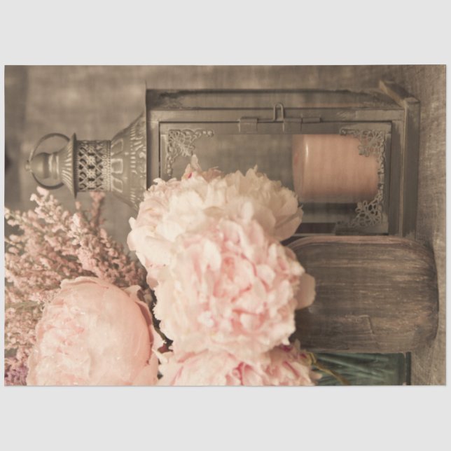 Gewebepapier 20x30 Pink Peonies and Lantern Set 2 Seidenpapier (Vorderseite)