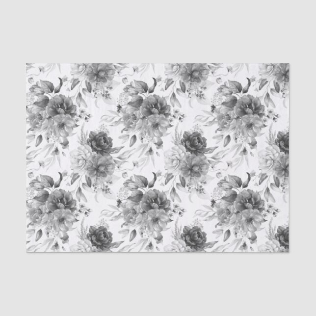 Gewebepapier (3) Muster Schwarz/Weiß-Peonies Seidenpapier (Vorderseite)