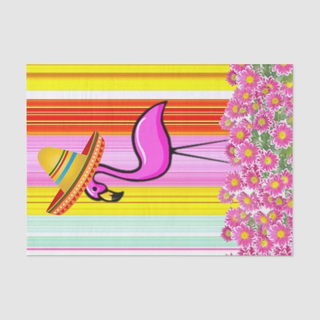 Gewebepapier Streifen Flamingo Floral Seidenpapier (Vorderseite)
