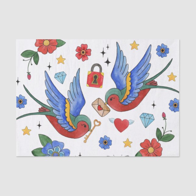 Gewebepapier Wrapping Traditioneller Bird Tattoo S Seidenpapier (Vorderseite)
