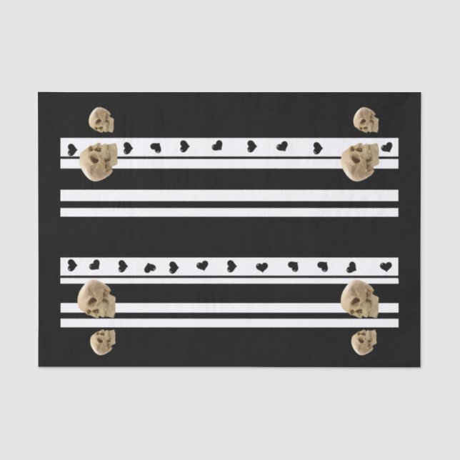 Gewebpapier Skulls Schwarze Herzen Schwarzes Weiß  Seidenpapier (Vorderseite)
