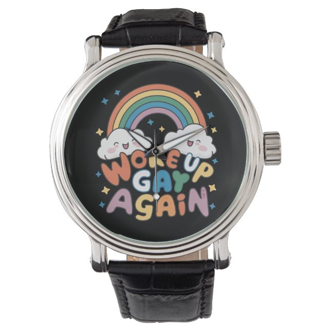 Geweckt Gay wieder LGBT Pride Monat Groovy Armbanduhr (Vorderseite)