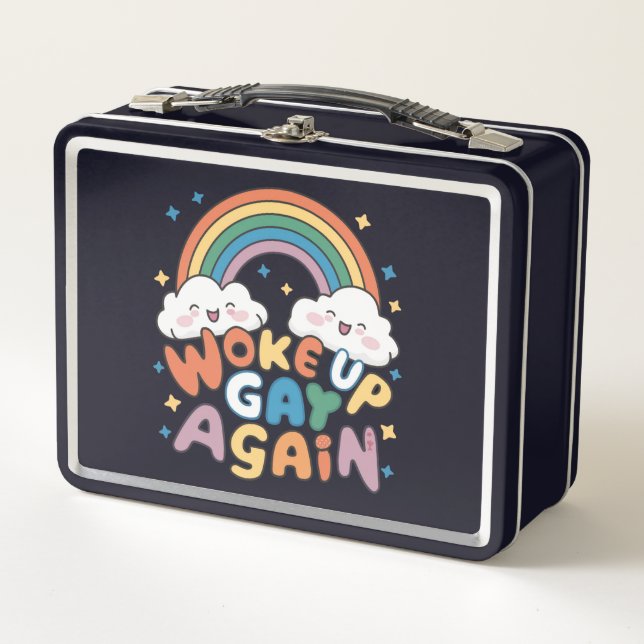 Geweckt Gay wieder LGBT Pride Monat Groovy Metall Brotdose (Vorderseite)