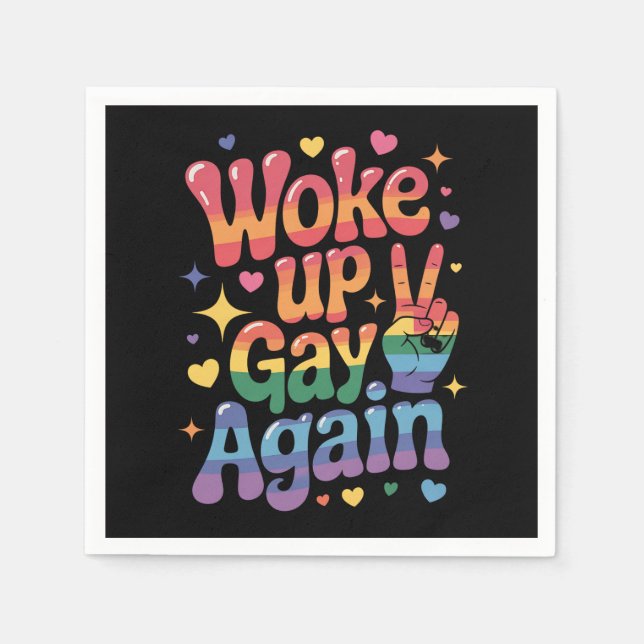 Geweckt Gay wieder lustig LGBTQ Pride Rainbow Serviette (Vorderseite)