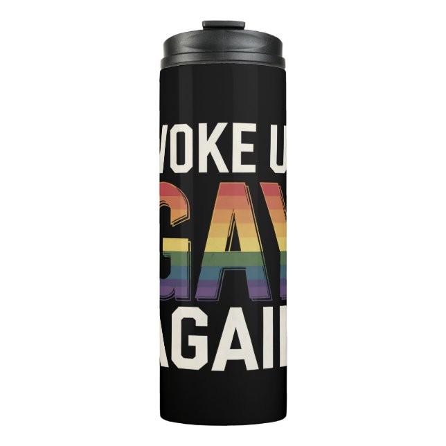 Geweckt Gay wieder lustig LGBTQ Prix Ally Rainbow Thermosbecher (Vorderseite)