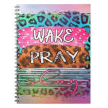 Geweckt Slay Pray Leopard Print Spiral Foto Notebo