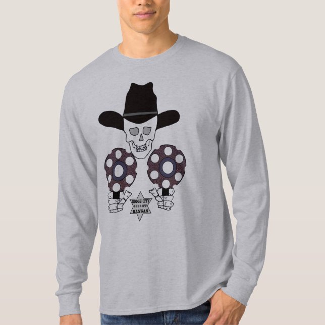 Gewehr-Abzeichen Dodge-Stadt des Schädels T-Shirt (Vorderseite)