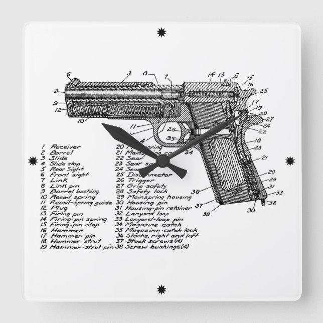 Gewehr-Diagramm V2 Quadratische Wanduhr (Vorderseite)