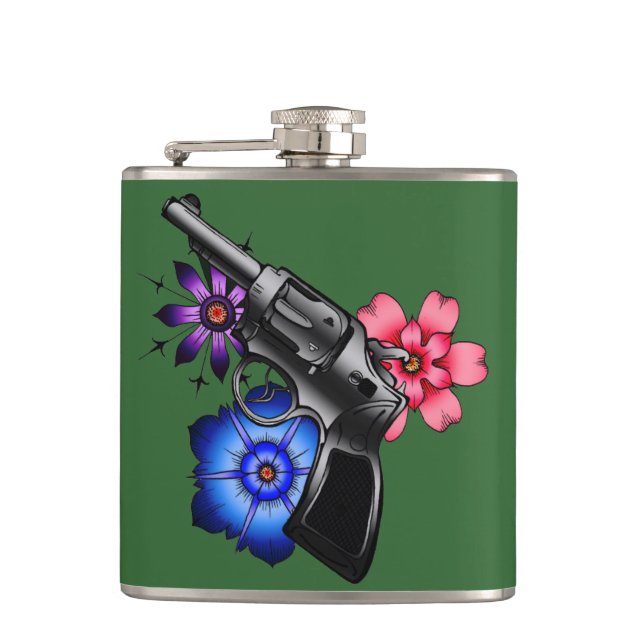 Gewehr mit Blumen Flachmann (Vorderseite)