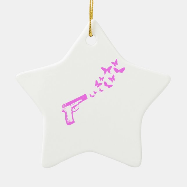 Gewehr-Schmetterlings-Rosa Keramik Ornament (Vorne)