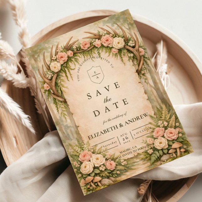 Gewei Botanische Rustikale Hochzeit Save The Date (Von Creator hochgeladen)