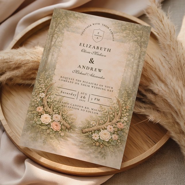 Geweih Blumen Boho Hochzeit Einladung (Von Creator hochgeladen)