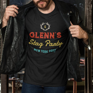 Geweih Retro-Farben Name's Junggesellenabschied Mo T-Shirt