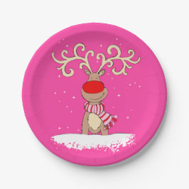Geweih-Rosa-Pappteller des Weihnachtsrens großer Pappteller