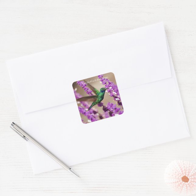 Geweihe des Glaubens Sparkling Violet Ohren Hummin Quadratischer Aufkleber (Umschlag)