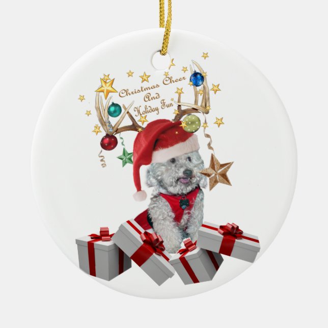 Geweihe, Weihnachten und das cockapoo Keramikornament (Vorne)