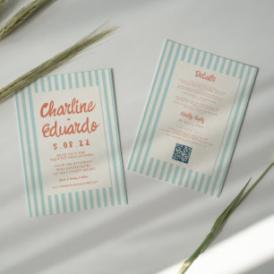 Gewellter blauer und roter handschriftlicher Hochz Einladung