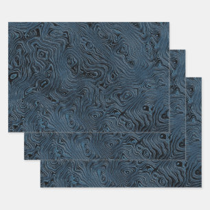 Gewellter Faux-Seiden-Moira in reichhaltigem Blaug Geschenkpapier Set