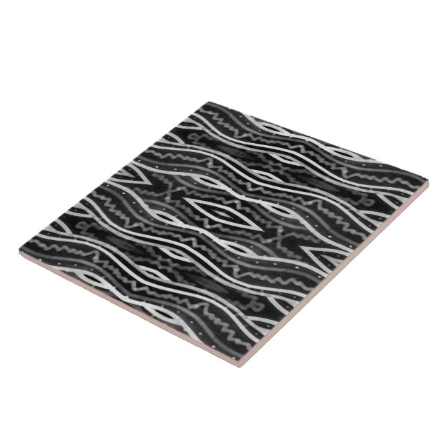 Gewellter Stammes- Schwarzweiss-Druck Fliese (Seite)