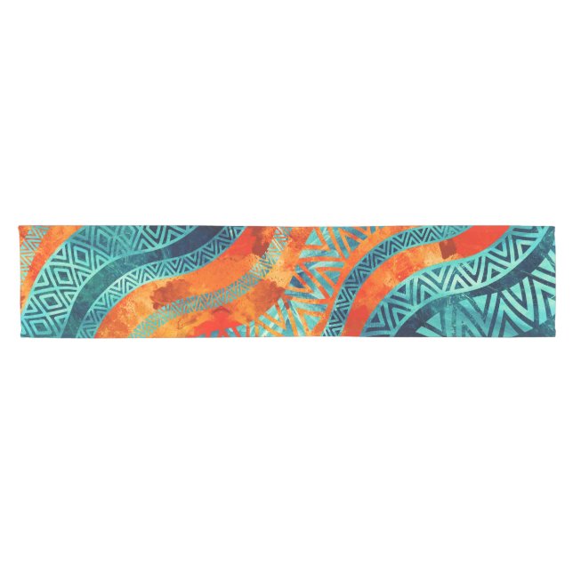 Gewelltes Stammes- ethnisches Boho Muster Kurzer Tischläufer (Horizontal)