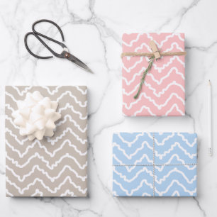 Gewelltes weißes Chevron auf Rosa Beige und Blau Geschenkpapier Set