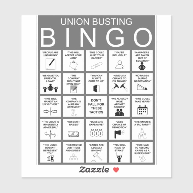 Gewerkschaft Busting Bingo Sticker (Blatt)