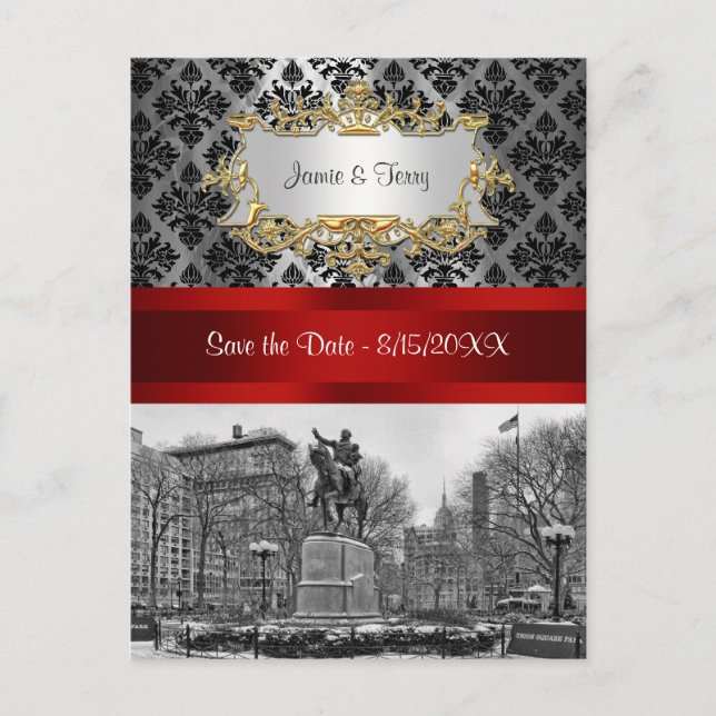 Gewerkschaft Square NYC Black Damask 211 Save the  Ankündigungspostkarte (Vorderseite)