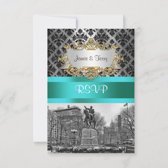 Gewerkschaft Square NYC Black Damask 212 UAWG 1 RSVP Karte (Vorderseite)