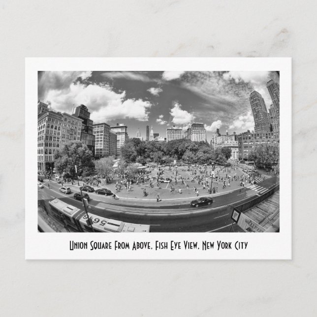 Gewerkschaft Square NYC von oben, B&W, Fischaugens Postkarte (Vorderseite)