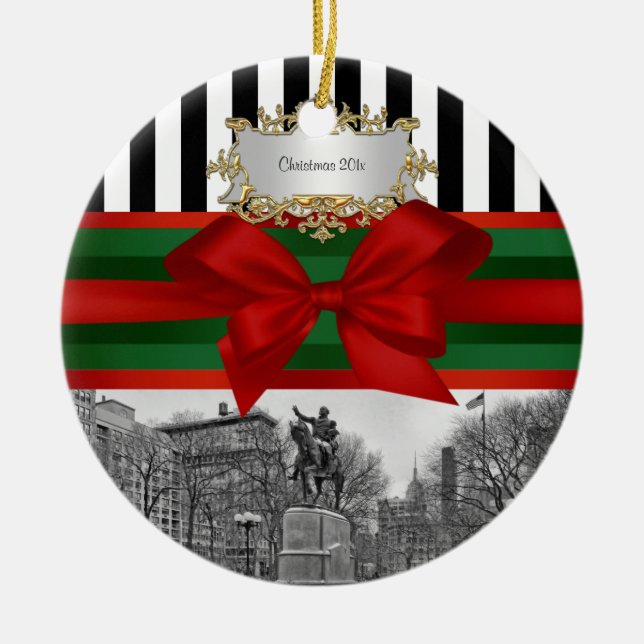 Gewerkschaft Square Park Winter NYC Blk Whisky Xma Keramikornament (Vorne)