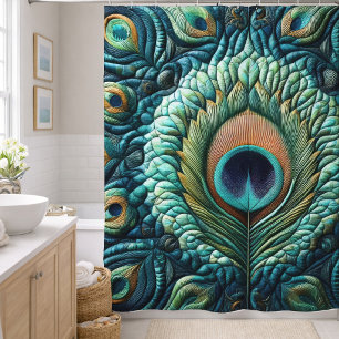 Gewichtete Blaue Pfauenfedern Design Duschvorhang