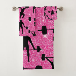 Gewichtheben Fitness Workout Sport Rosa Glitter Badhandtuch Set
