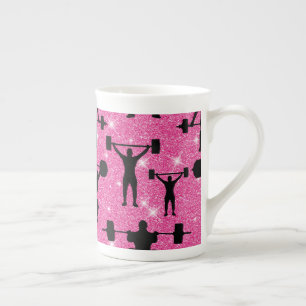 Gewichtheben Fitness Workout Sport Rosa Glitter Prozellantasse
