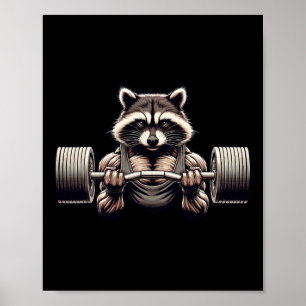 Gewichtheben gegerissener Raccoon Gym Workout Musc Poster