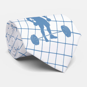Gewichtheber und Gewichte auf blauem Karo Necktie Krawatte