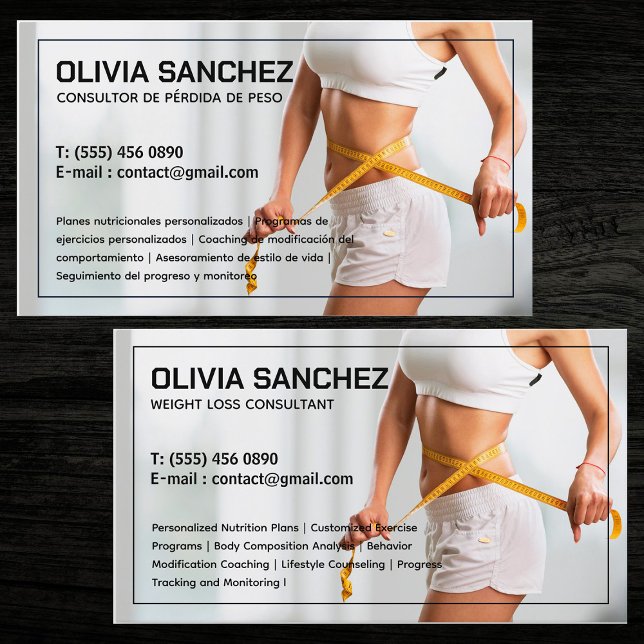 Gewichtsverlust Zweisprachige Spanische Visitenkar Visitenkarte (Weight Loss Bilingual Spanish Business Cards)
