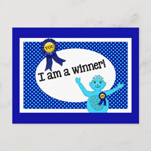 Gewinner Affirmations Blue Turquoise Polka Dots Postkarte (Vorderseite)