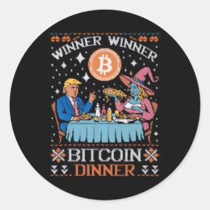 Gewinner Bitcoin Dinner Ugly Trump Xmas Sweat Runder Aufkleber