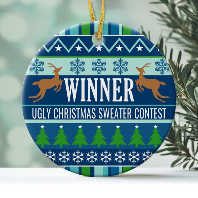 Gewinner des Uggge Christmas Sweater Contest Award Keramik Ornament (Funny Christmas Ornament - Winer Ugly Sweater Contest)