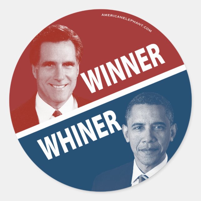 Gewinner oder Whiner Romney Vs Obama Runder Aufkleber (Vorderseite)