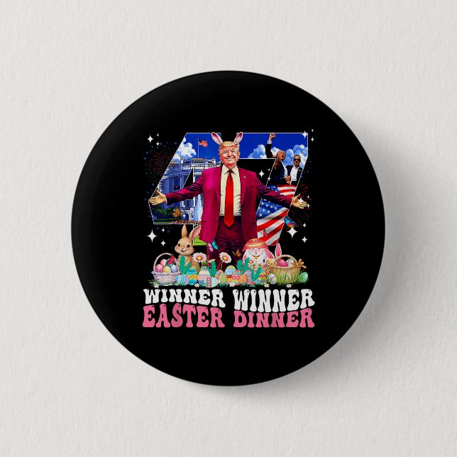 Gewinner Ostern Abendessen Trump Hase Jagd Eier Gl Button (Vorderseite)