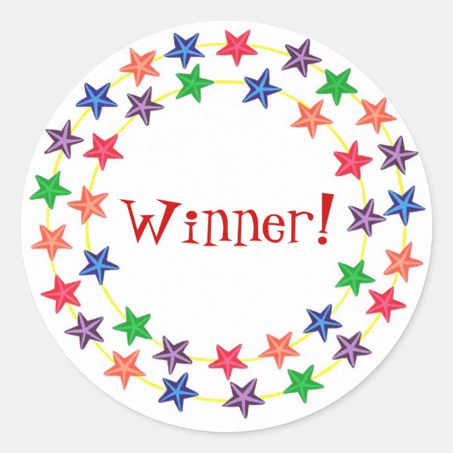 Gewinner!, Sticker, mit bunten Sternen Runder Aufkleber (Vorderseite)