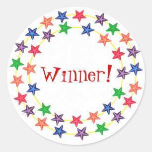 Gewinner!, Sticker, mit bunten Sternen Runder Aufkleber