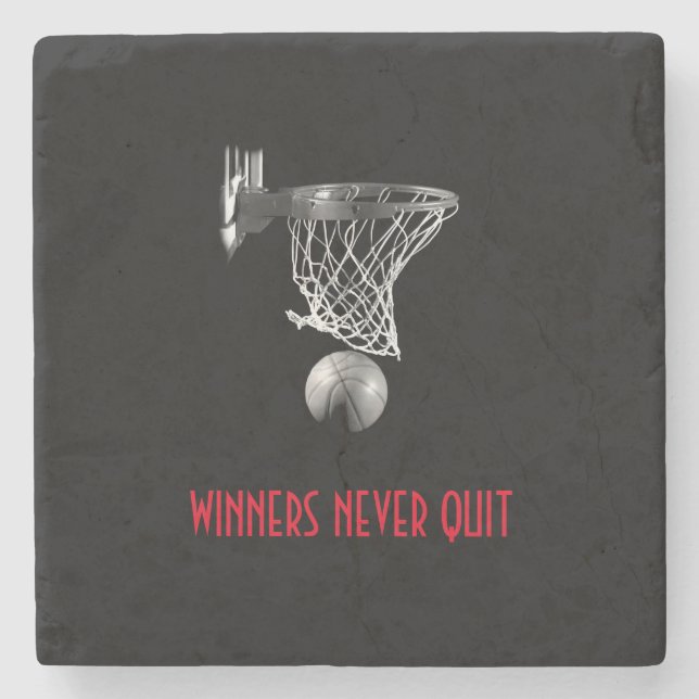 Gewinner verlassen nie Basketball Steinuntersetzer (Vorderseite)