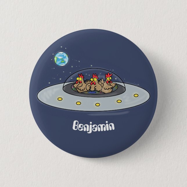 Gewitterhühner im Weltraum - Cartoon Button (Vorderseite)
