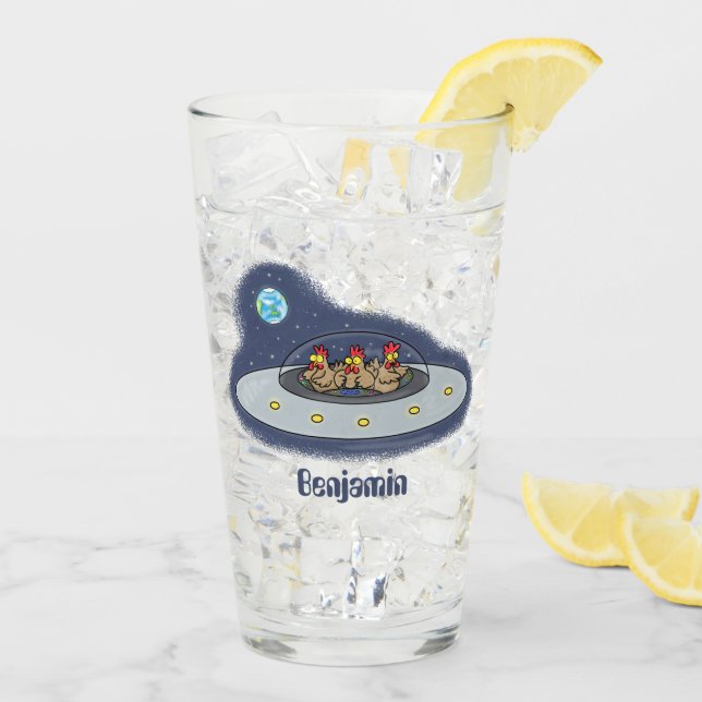 Gewitterhühner im Weltraum - Cartoon Glas (Rückseite Ice)