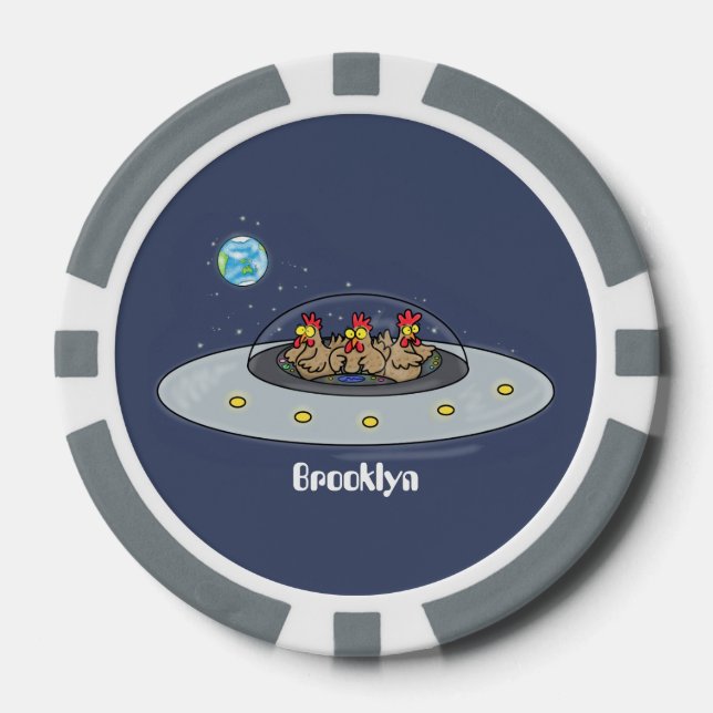 Gewitterhühner im Weltraum - Cartoon Pokerchips (Vorderseite)