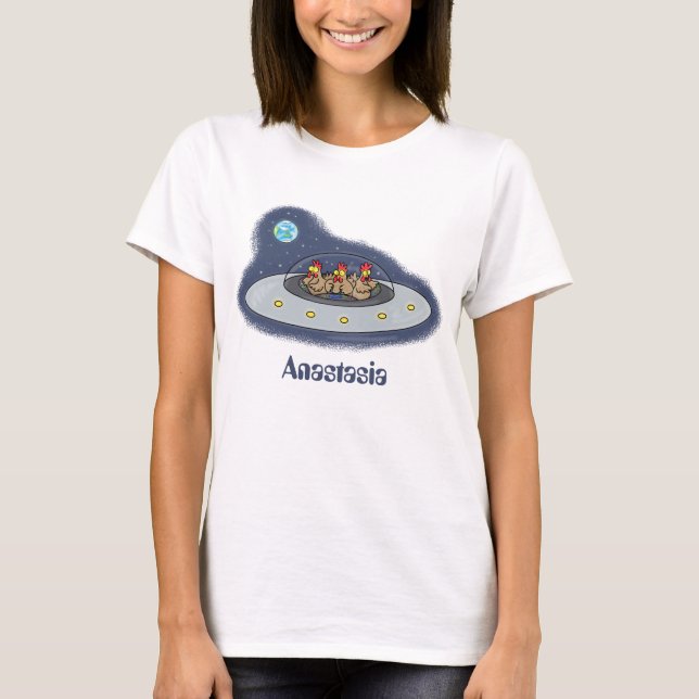 Gewitterhühner im Weltraum - Cartoon T-Shirt (Vorderseite)